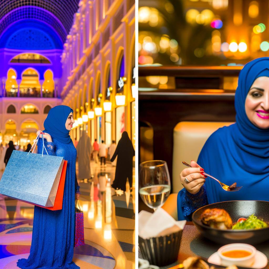 a woman shopping and dining in dubai mall