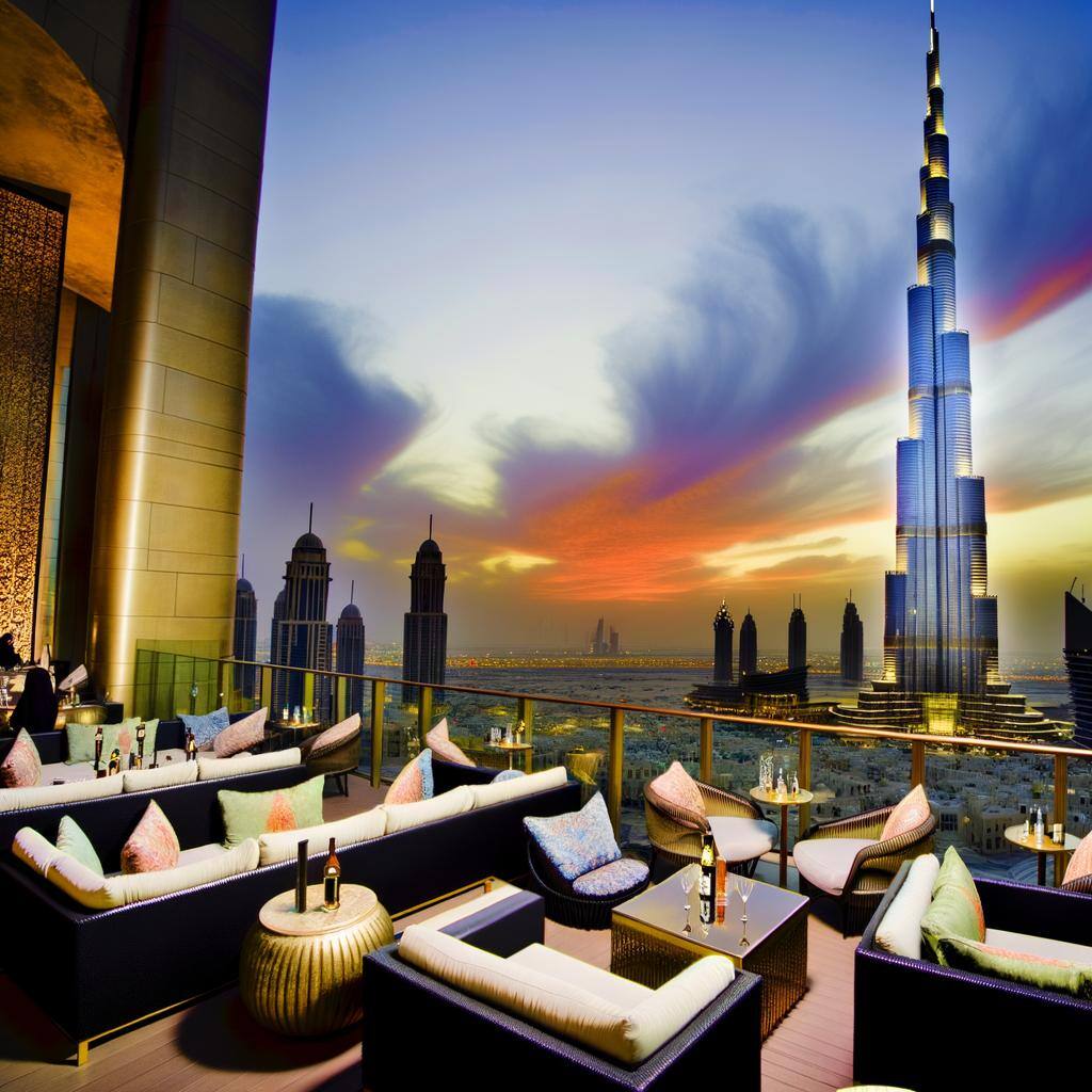 rooftop lounge in dubai with view of burj khalifa